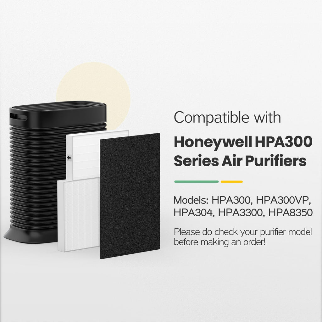 isinlive 3 Pack True HEPA 13 Filter R, HRF-R3 Compatible with Honeywell Air Purifier HPA300 with 4 Pack Precut Activated Carbon Pre-Filters Replacement HRF-AP1