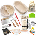 Sourdough Starter Kit,Proofing Basket of two,9 in Round &10 in Oval Banneton proofing Basket set with Silicone Bread Sling, Dough Scrapers, lame,Sourdough Jar,Perfect Bread Making Kit