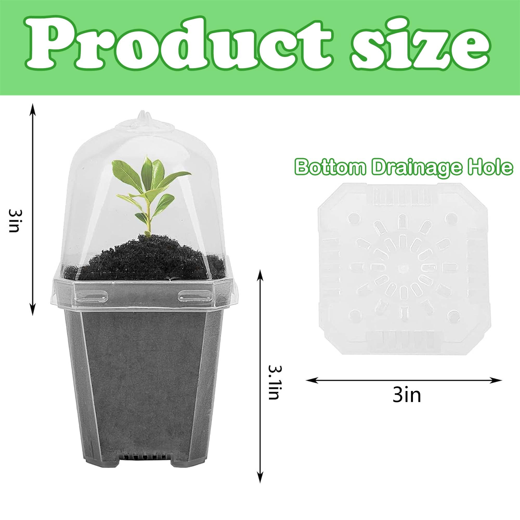 EBaokuup 10pcs Clear Plant Nursery Pots with Humidity Dome - 3" Durable Plastic Gardening Pot with Labels, Small Plant Container for Seedlings/Vegetables/Succulents/Cuttings (3“-10pcs)