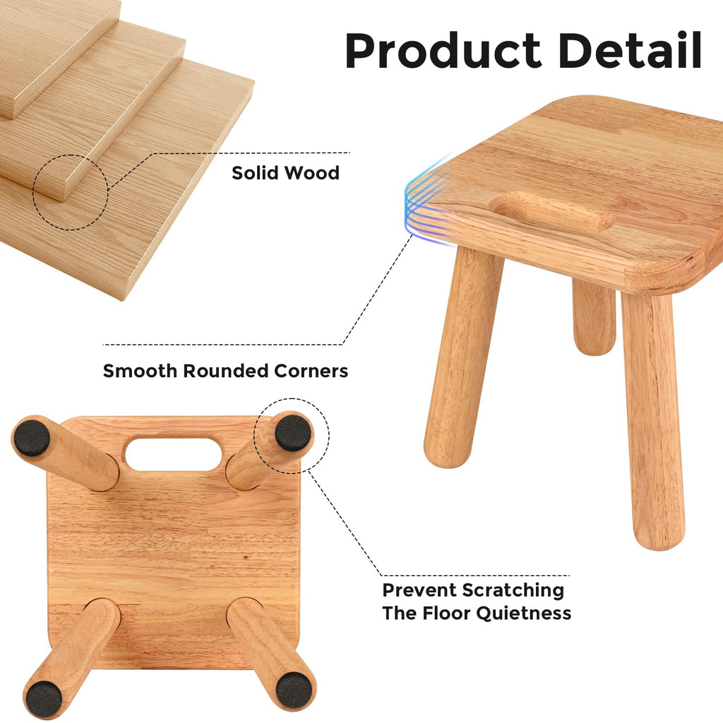 SEEMINES Small Wooden Step Stool,100% Solid Wood Stool with Non-Slip,300lb Load-Bearing Square Step Stool for Bathroom Kitchen Bedroom Living Room Plant Stools (Natural Wood Color)