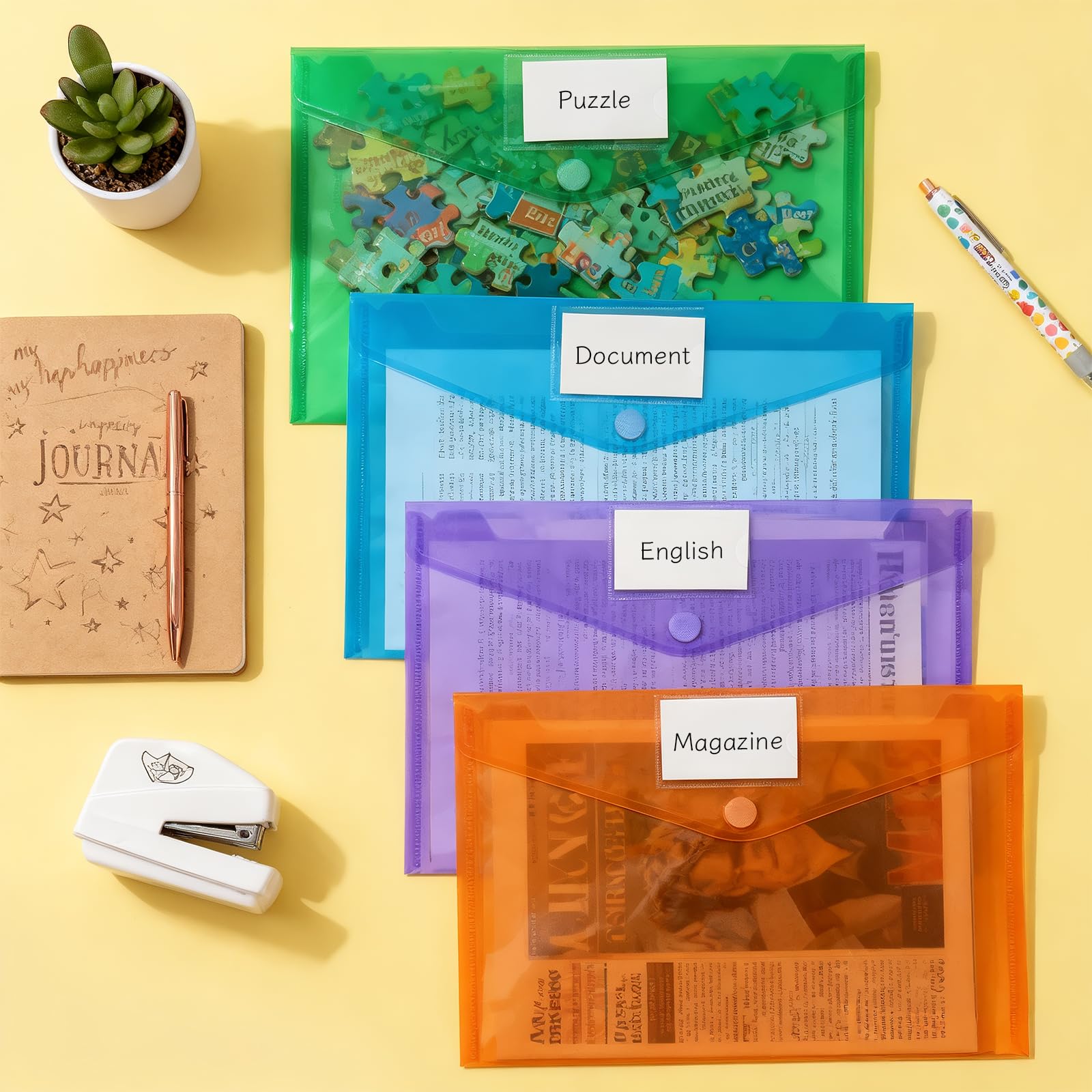 40 Pack A4 Plastic File Folders, Poly Document Folders Clear Files Envelope, Waterproof Plastic Wallets with Label and Snap Button for School Home Office Organization (10 Colors Letter Size)