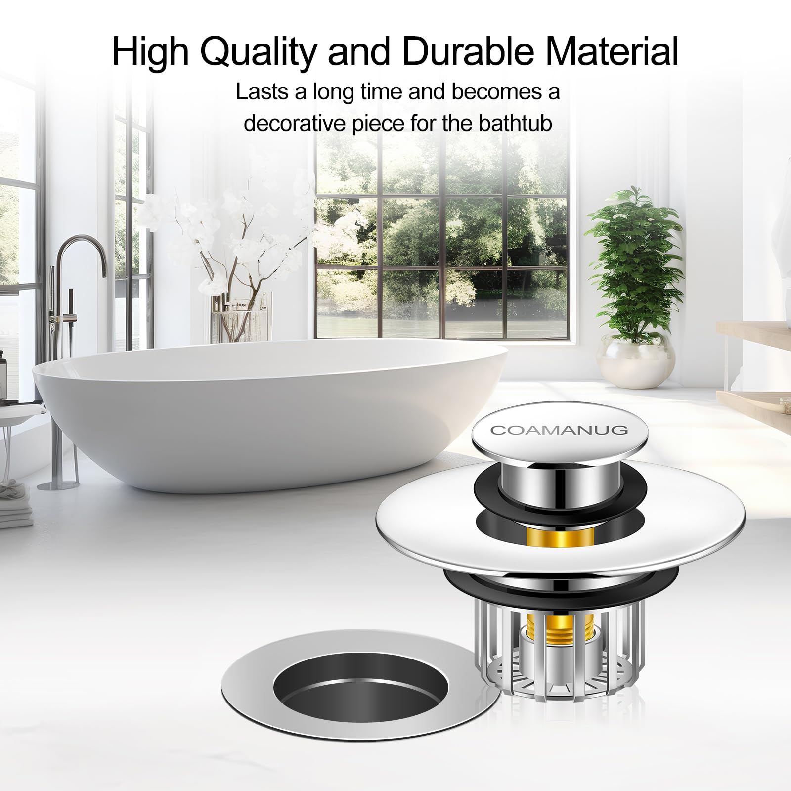 coamanug Bathtub Stopper | Shower Drain Hair Catcher, Pop-up Tub Stopper with Strainer | Bathroom Drain Plug | Drain Protector for 1-1/2 to 1-3/4"" Bath Drain Hole