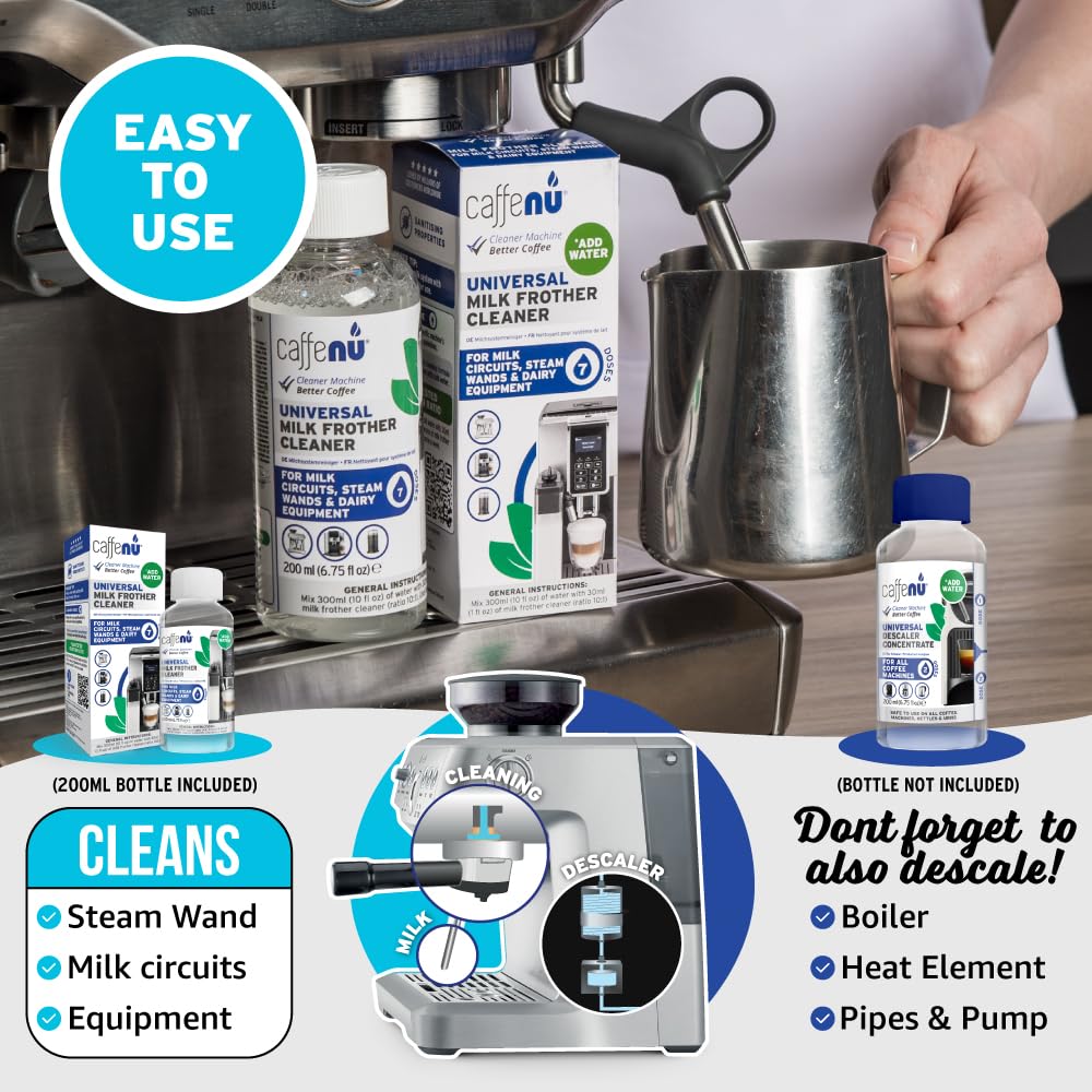 Professional Milk Frother Cleaner - 200 ml Alkaline Formula - Removes Milk Residue & Protein Buildup - for Espresso Machines, Steamers & All Milk Frothing Systems
