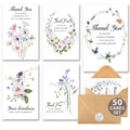 C2U Funeral Thank You Cards with Envelopes 4"x6",Stickers & Message Inside - Wildflower Bereavement Sympathy Thank You Cards for Funeral Family Friends Loved Ones (50 Wildflower Cards)
