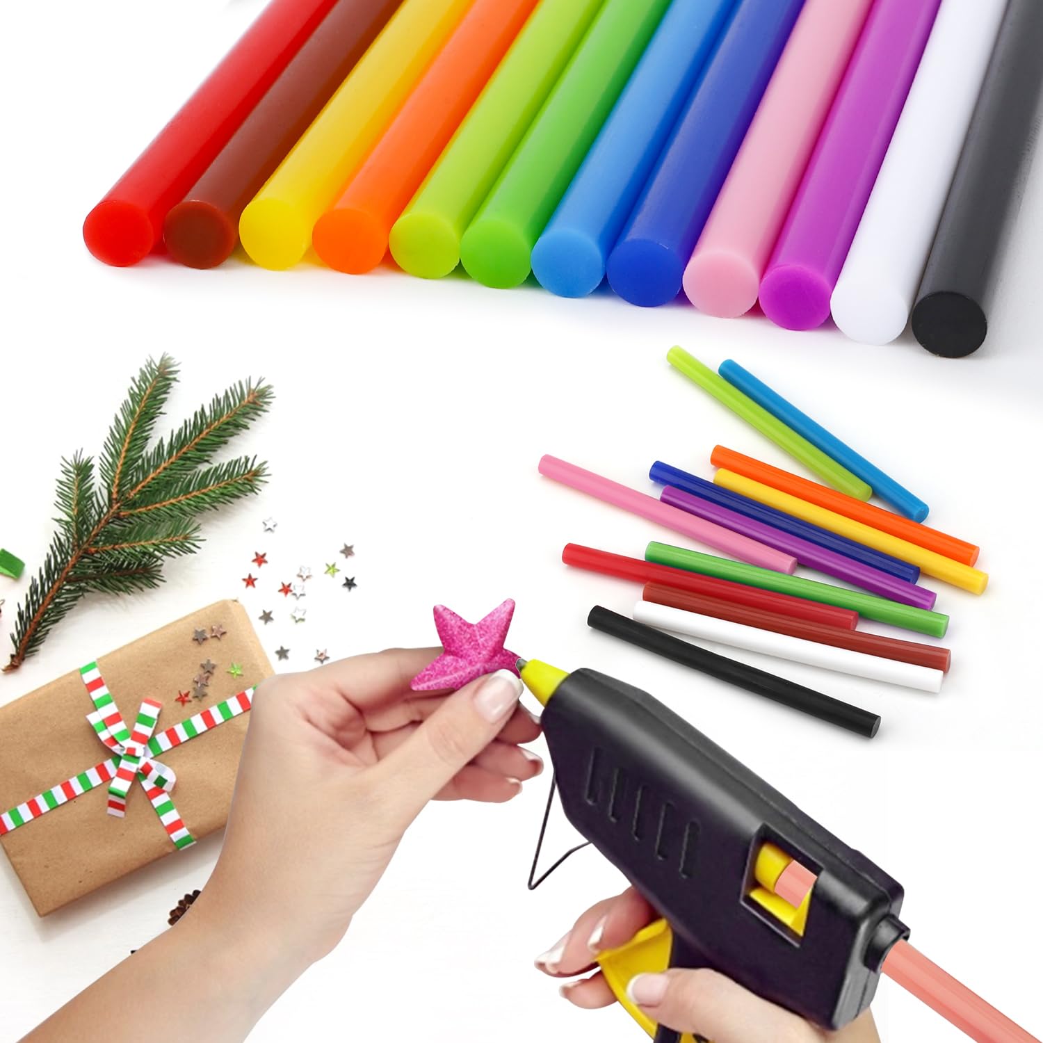 Colored Hot Glue Sticks, ENPOINT 72 PCS 7 mm x 100 mm Mini Color Hot Melt Glue Sticks Adhesive Purpose, 12 Colors EVA Hot Glue Stick for DIY Art Craft Woodworking General Repairs Gluing Projects Kit