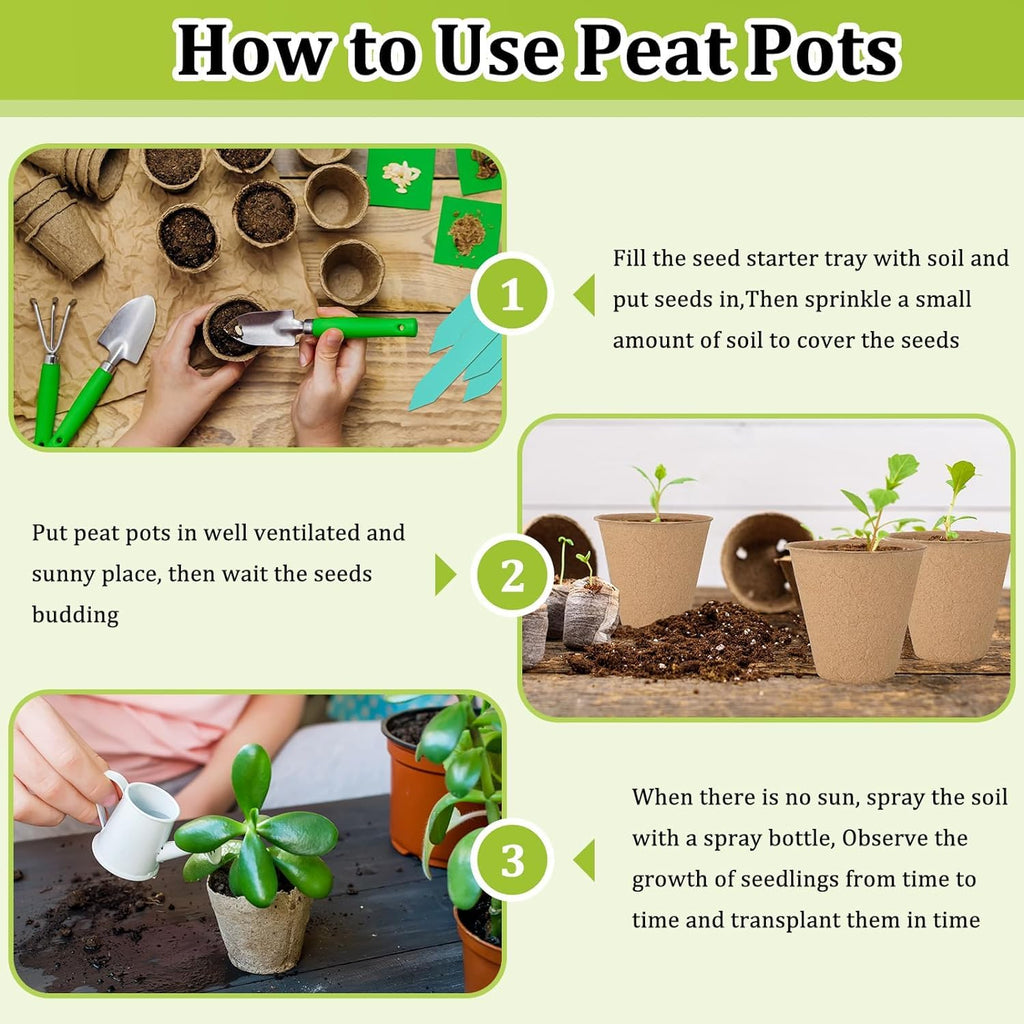 100-Pack 2 Inch Peat Pots for Seedling with Plant Labels, Biodegradable Seed Starter Pots, Plant Cups with Mini Seedling Tools for Garden Germination Nursery Pot