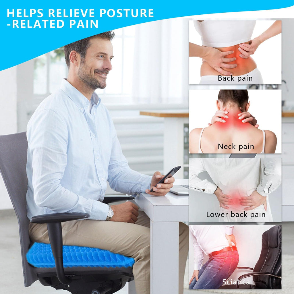 Gel Seat Cushion for Office Chair, 43 x 45 cm Double Layer Honeycomb Cooling Pad with 2 Washable Non Slip Covers, Pressure Relief Seat Cushion for Long Sitting, Car, Home and Wheelchair