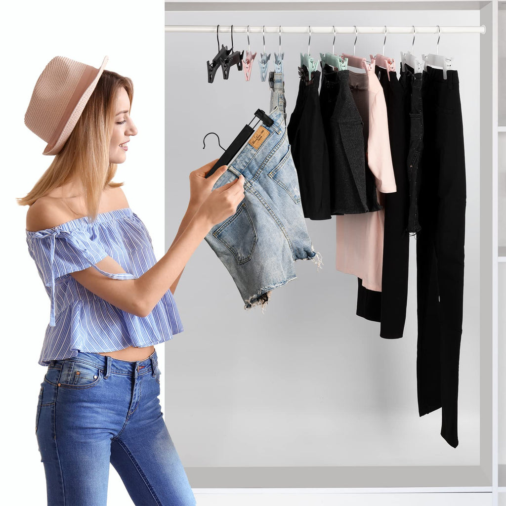 Lamitocs Pants Hangers with Clips, Skirt Hangers, 360 ° Swivel Hooks Space Saving Hangers for Pants, Skirts, Clothes, Jeans (10Pack,Black)