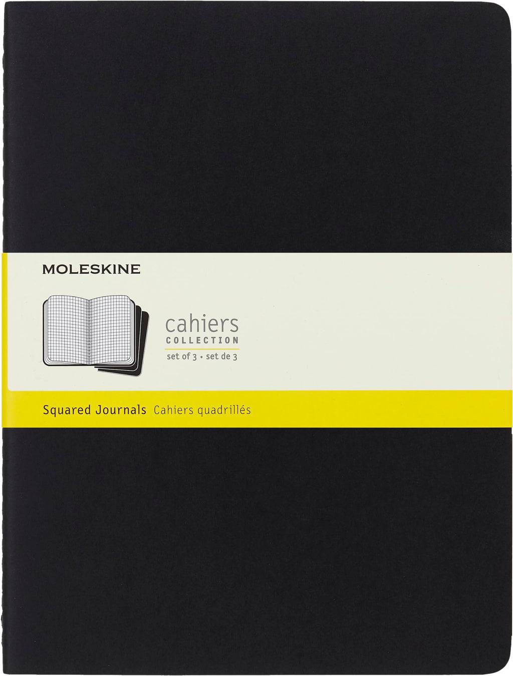 Moleskine Cahier Journal, Soft Cover, XL (7.5" x 9.5") Squared/Grid, Black, 120 Pages (Set of 3)