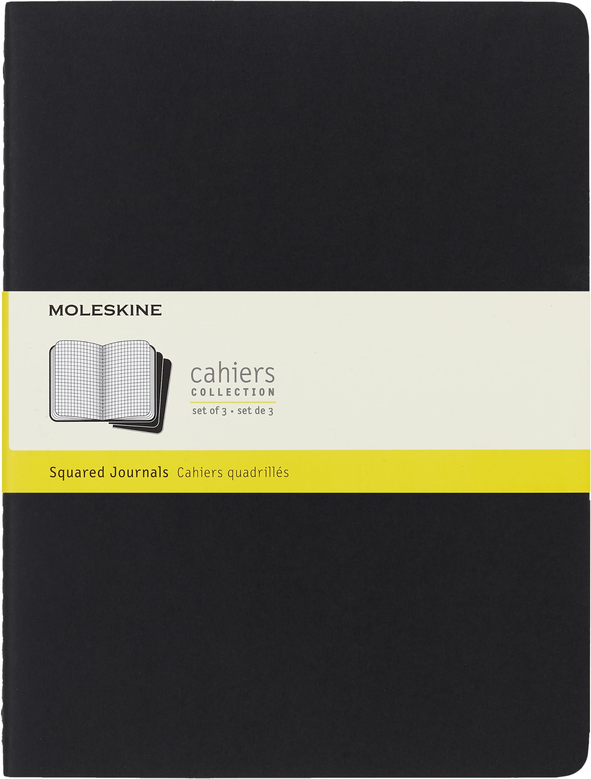Moleskine Cahier Journal, Soft Cover, XL (7.5" x 9.5") Squared/Grid, Black, 120 Pages (Set of 3)