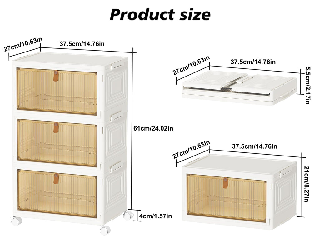 HOMIDEC Closet Organizers, 3 Tiers with a Top Lid, Wardrobe Closet with Wheels, Closet Organizers and Storage for Clothes, Stackable Closet Storage Bins, for Living Room, Bedroom, White 22L*3 Pack