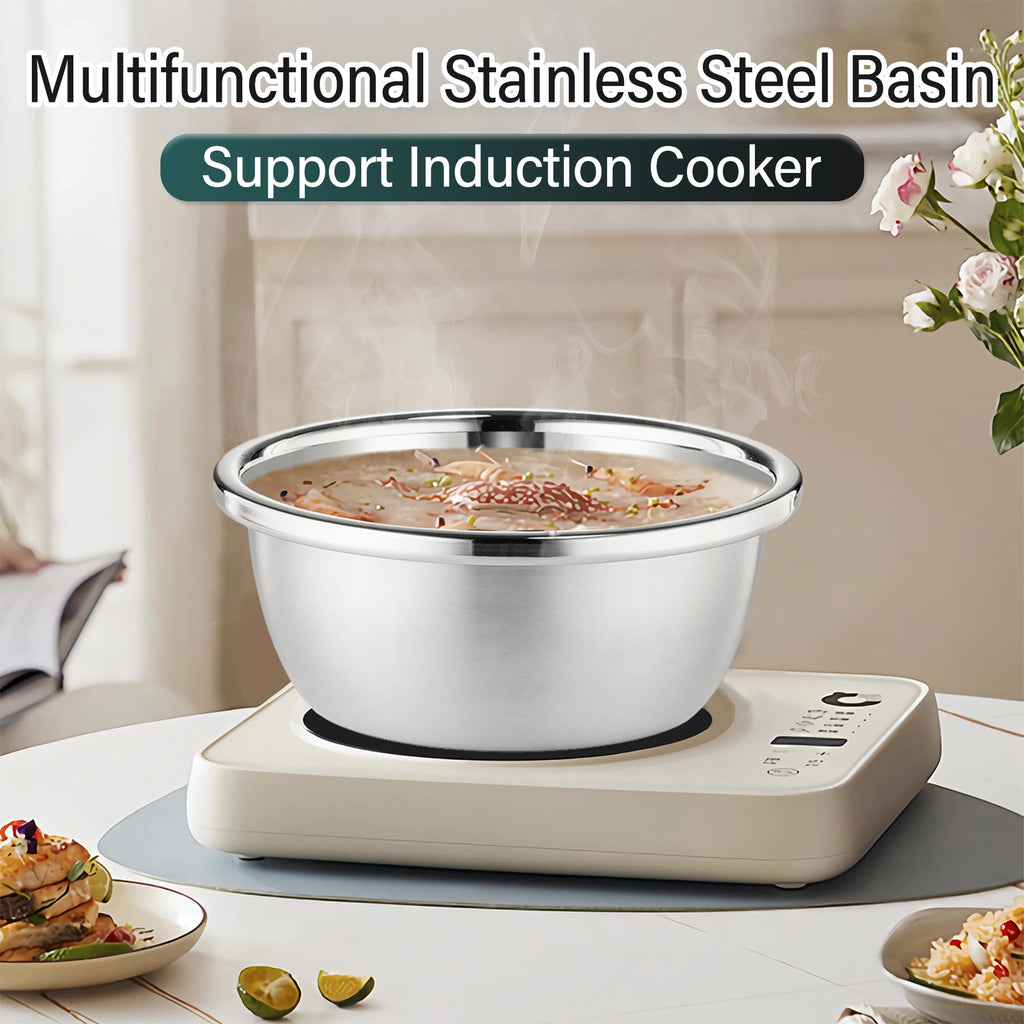 POPGRADE 304 Stainless Steel Colander Rice Washing Bowl Set, 3.5 QT Colanders & Food Strainers, Rice Strainer Washer Fruit Cleaner Bowl, Vegetable Fruit Washing Colander with Salad Mixing Bowl (2pcs)
