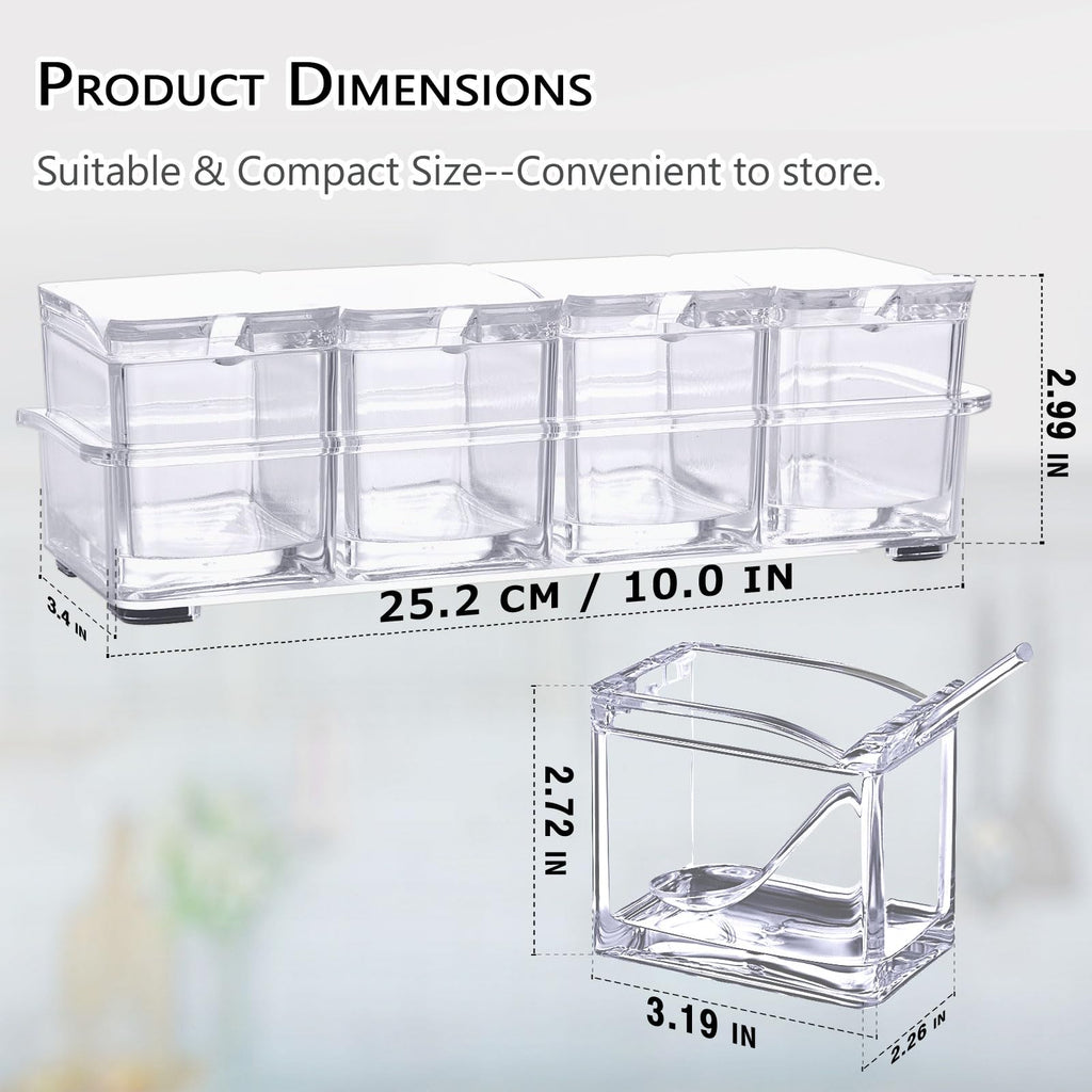 Clear Seasoning Box,V·Resourcing 4 Pieces Clear Seasoning Storage Container for Spice Salt Sugar Cruet,Condiment Jars with 4 Spoons