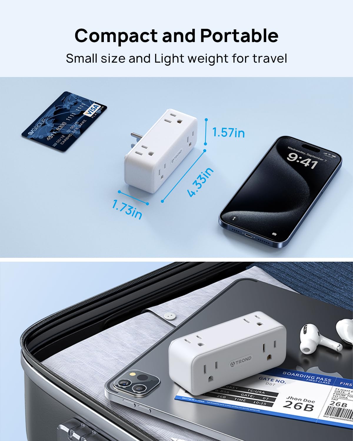 TROND Surge Protector Outlet Extender with 360° Rotating Plug, 2 Pack Flat Power Adapter Indoor, 6 Charging Station Ports, 3 Way Wall Splitters Expander for Home Office Dorm Bathroom Kitchen Travel