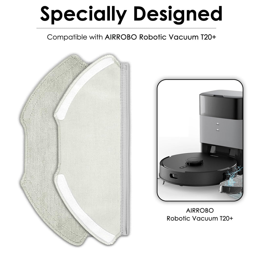 (4 Pack) T20+ Replacement Mop Pads Compatible with Airrobo T20+ Robot Vacuum Cleaner, Washable Replacement Mop Cloths, Mop Pad Accessories Kit
