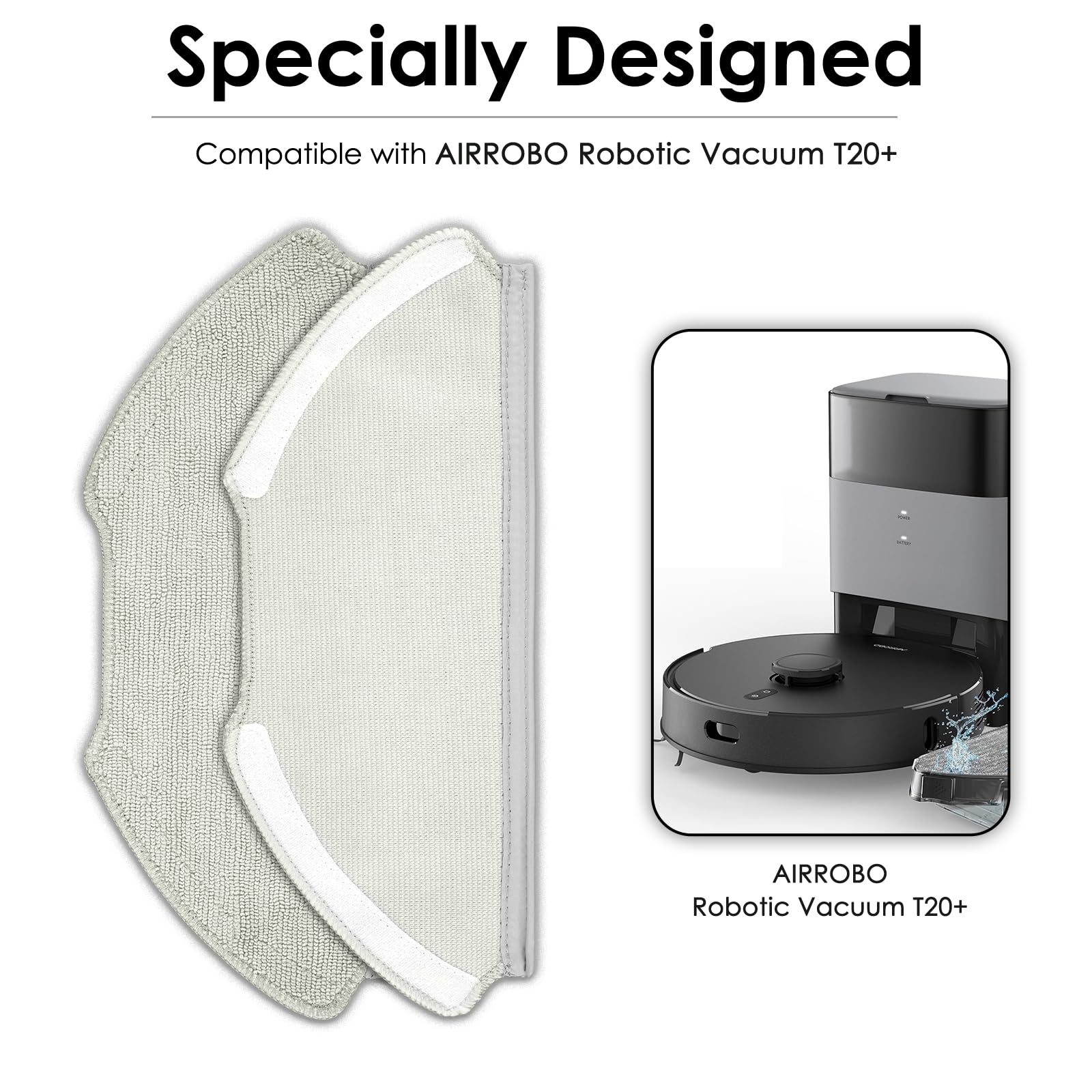 (4 Pack) T20+ Replacement Mop Pads Compatible with Airrobo T20+ Robot Vacuum Cleaner, Washable Replacement Mop Cloths, Mop Pad Accessories Kit