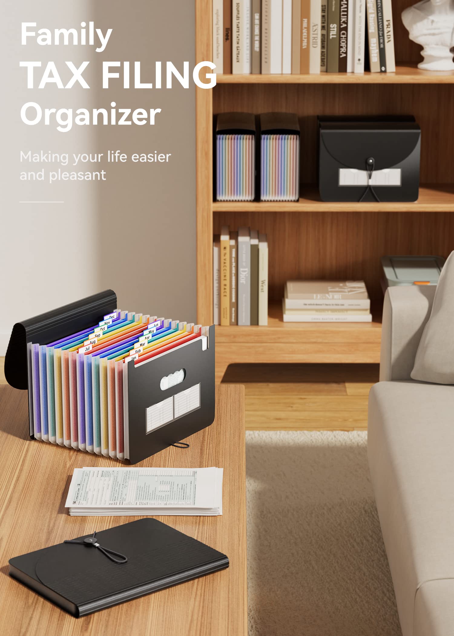 Expanding Files Folder Organizer/Expandable Accordian File Organizer Bag A4/Letter Size Plastic Filing Box, Accordion Document/Coupon/Receipt Organizer with Colored Labels for Office/School