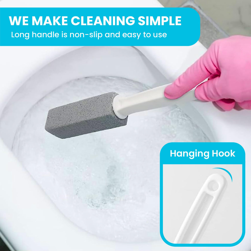 Simple Life Pumice Stone Toilet Bowl Cleaner with Extra Long Handle - Scouring Stick for Limescale, Mildew, and Hard Water Stains on Toilets, Grills, Tiles, Grout, and Pools (2 Count)