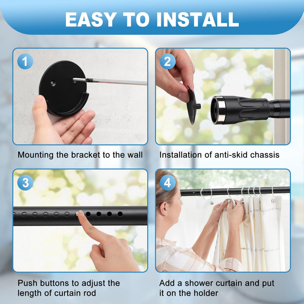 Tension Shower Curtain Rod, 42 to 100 inch Adjustable Heavy Duty black shower tension curtain rod for bathroom Closet Windows