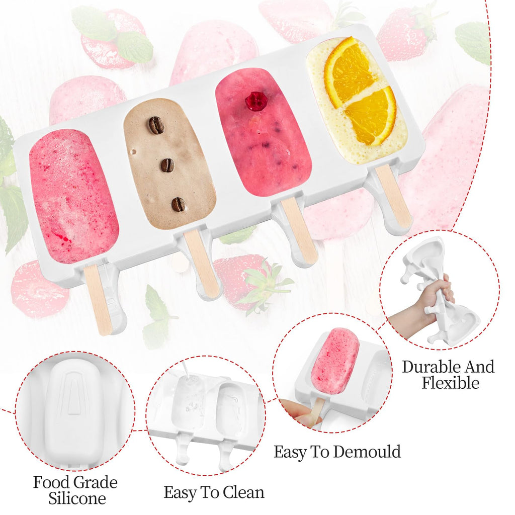 Popsicle Molds 2Pcs, Silicone Ice Cream Molds ice Lolly Moulds with Lid, 100 Sticks and 50 Bags for Ice Pop Cakesicle Dessert, BPA Free