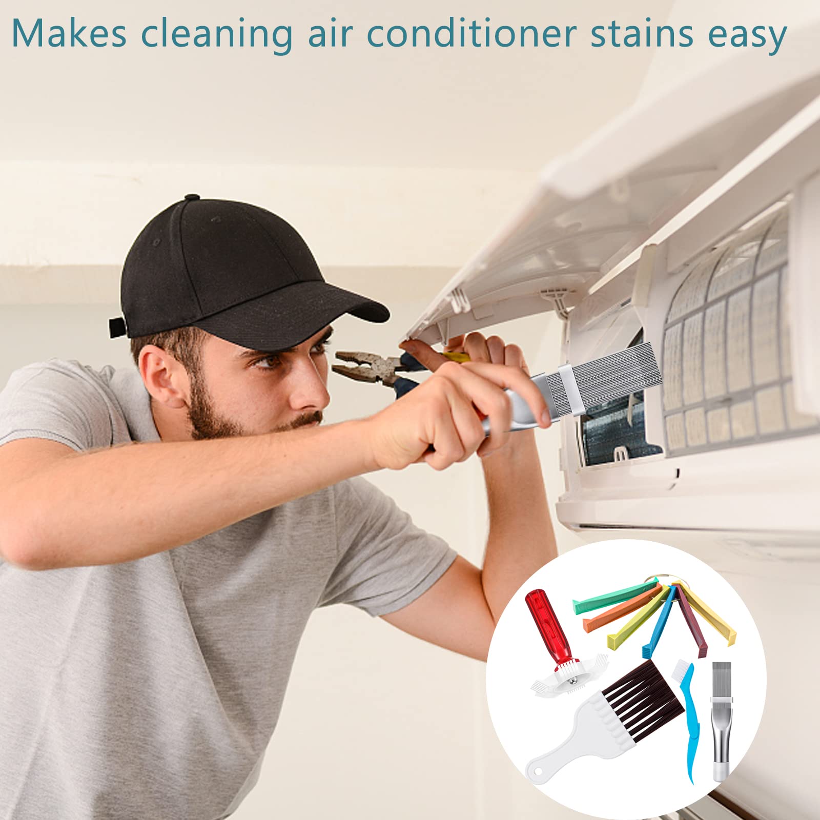 5 Pcs Air Conditioner Fin Cleaner Set 3 Different Ac Fin Comb Condenser Fin Straightener,2 Different Brush Condenser Ac Coil Cleaner Air Refrigerator Fin Cleaner Evaporator Radiator Repair Clean Tool