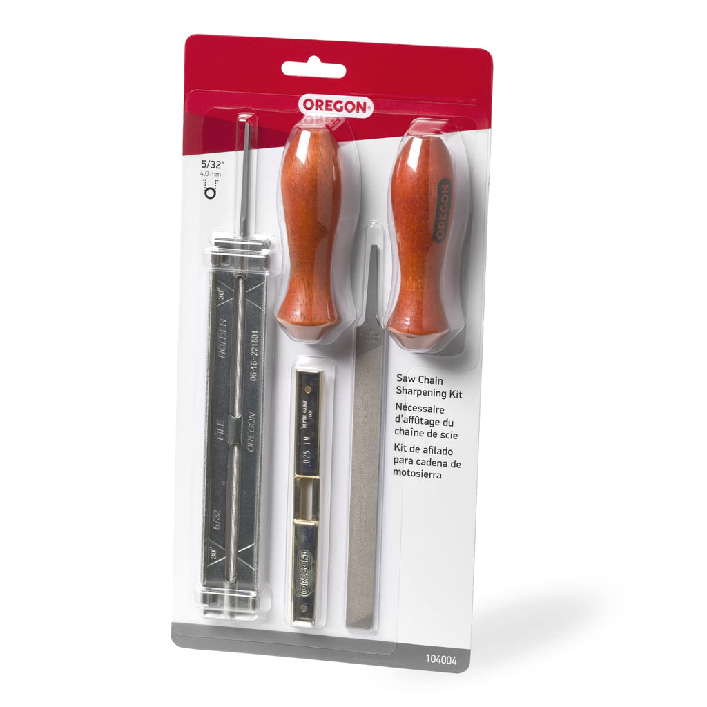 Oregon 5/32 in. Saw Chain Sharpening Kit with File Guide, 2 Wooden Handles, Round File and Flat File, .025 in. D Gauge Tool