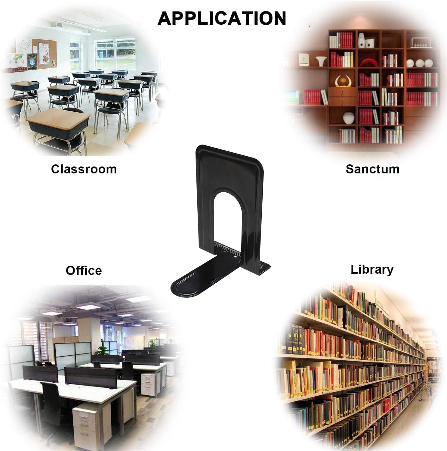 Qualsen Book Ends for Shelves Bookends Heavy Duty Metal Bookends Book Organizer Anti Slip Bookend Book Holders Stand 6.7 x 4.9 x 5.8inch, Black, 4 Pairs