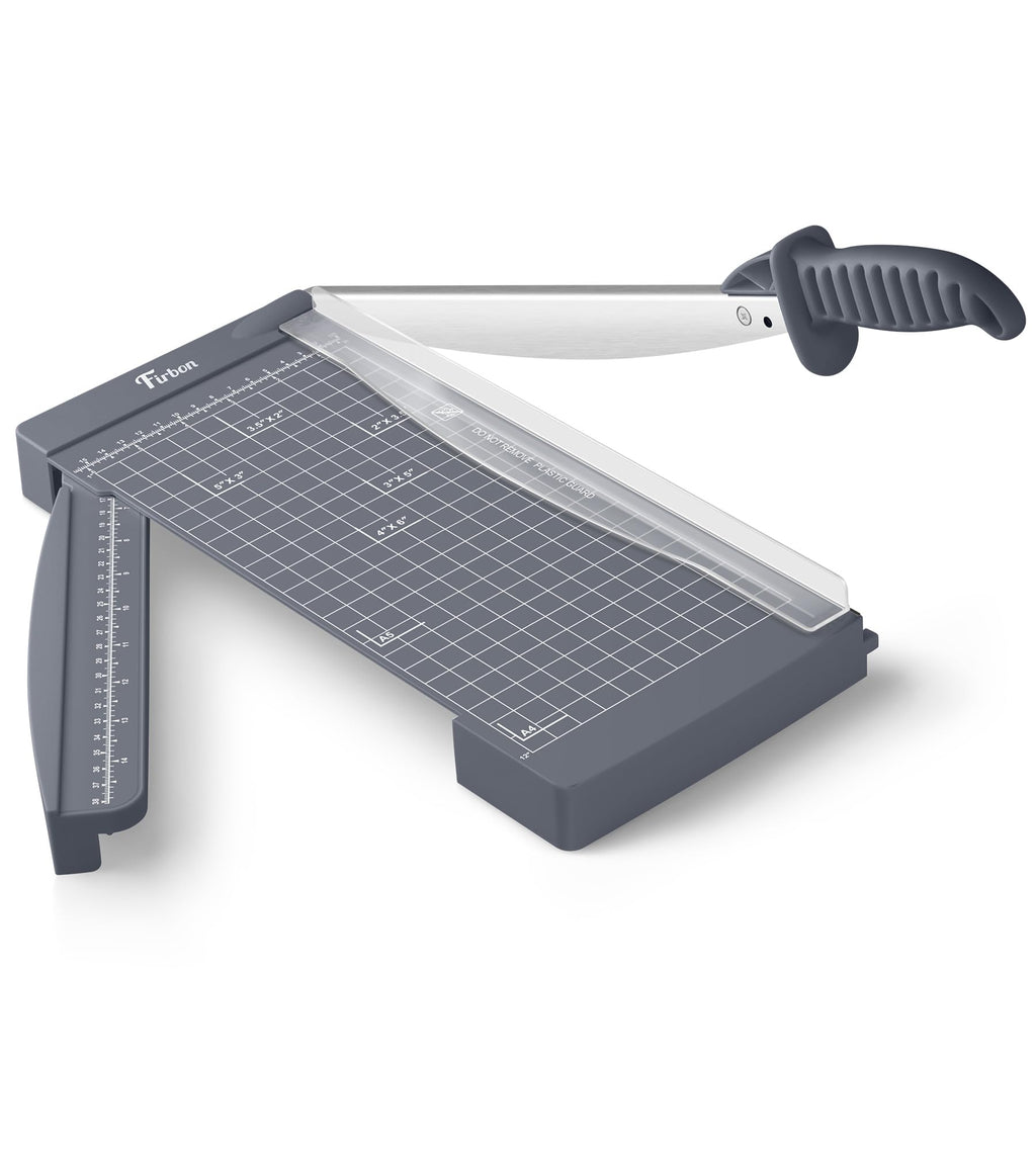 Firbon 12" Guillotine Paper Cutter with Hidden Ruler, Compact Heavy Duty 12-Sheet Capacity Trimmer for Cardstock, Photos, Scrapbooking, Office, Classroom, Studio (Gray)