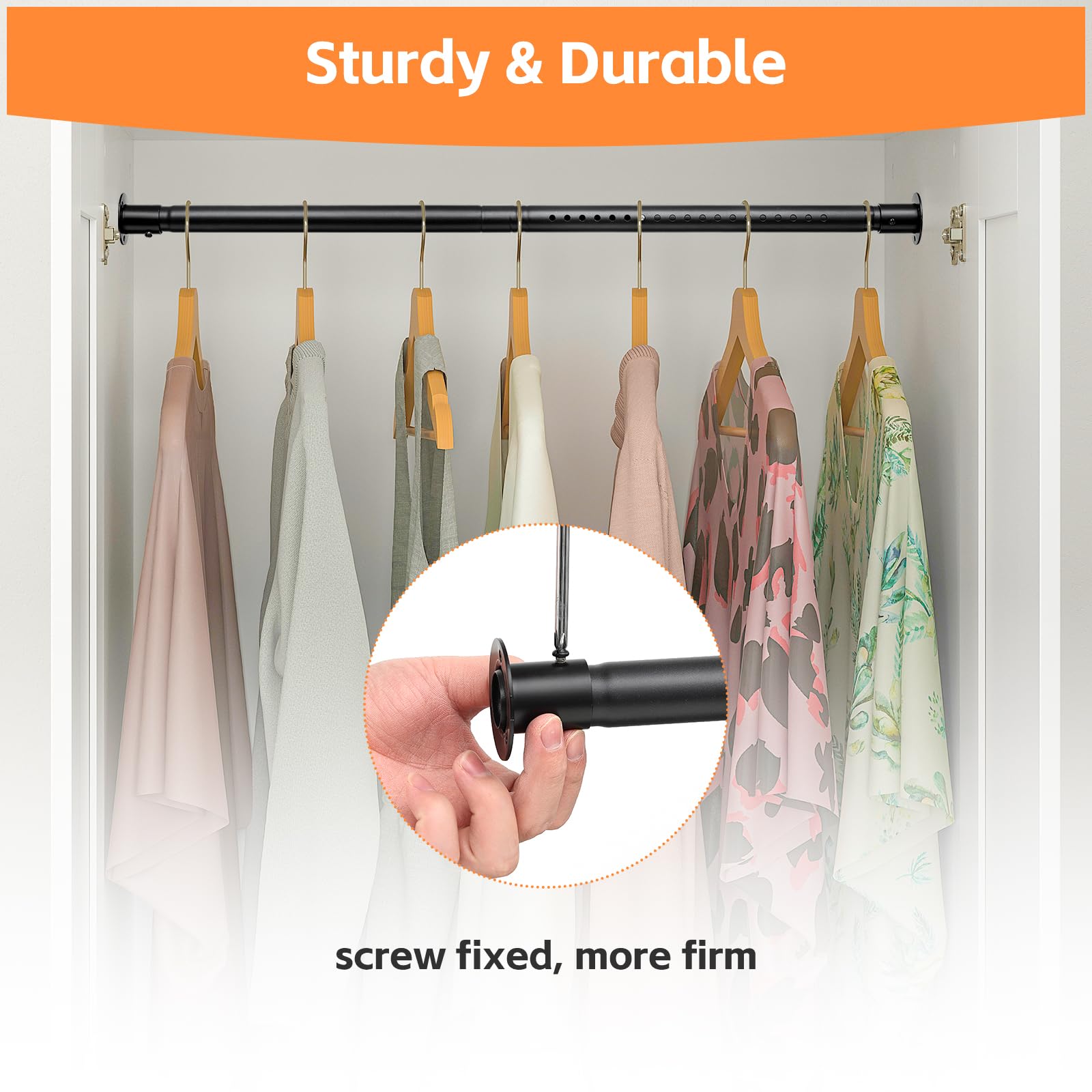 Closet Rods for Hanging Clothes, Heavy Duty Closet Rod 17-82 Inch Adjustable Clothes Hanging Bar Metal Shower Curtain Rods for Closet, Wardrobes, Bathroom, Windows
