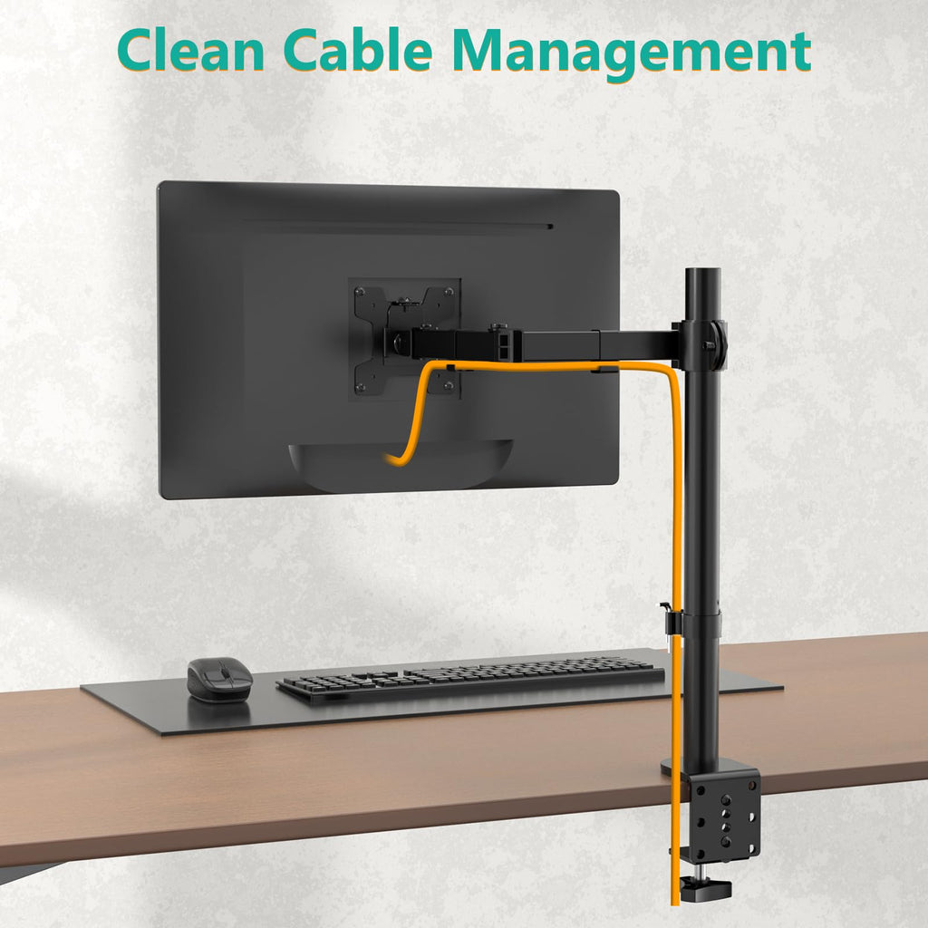 WALI Single Monitor Mount, Single Monitor Arm Desk Mount, Desk Monitors Stand, Holds Screen Up to 32inch, 10kg/22lbs, Adjustable Mount with C-CLAMP Designed for Home Office Application(M001), Black