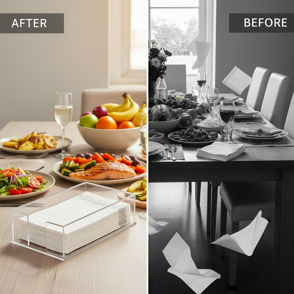 Cididu Set of 2 Acrylic Guest Towel Napkin Holder, Clear Paper Towel Storage Tray Cocktail Dinner Napkin Holder, Disposable Paper Hand Towel Holder for Modern Buffet Kitchen Dining Room Bathroom Party