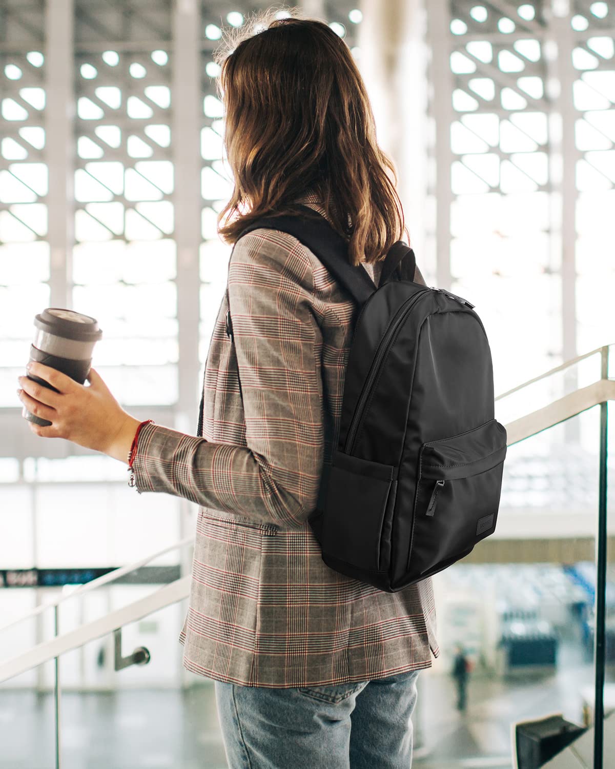 HOMIEE Lightweight Stylish Backpack, Water-Resistant Daypack Unisex Laptop Bookbag, 14-Inch Laptop Casual Backpack for Women & Men, Travel/School/Casual/Work Backpack, Black