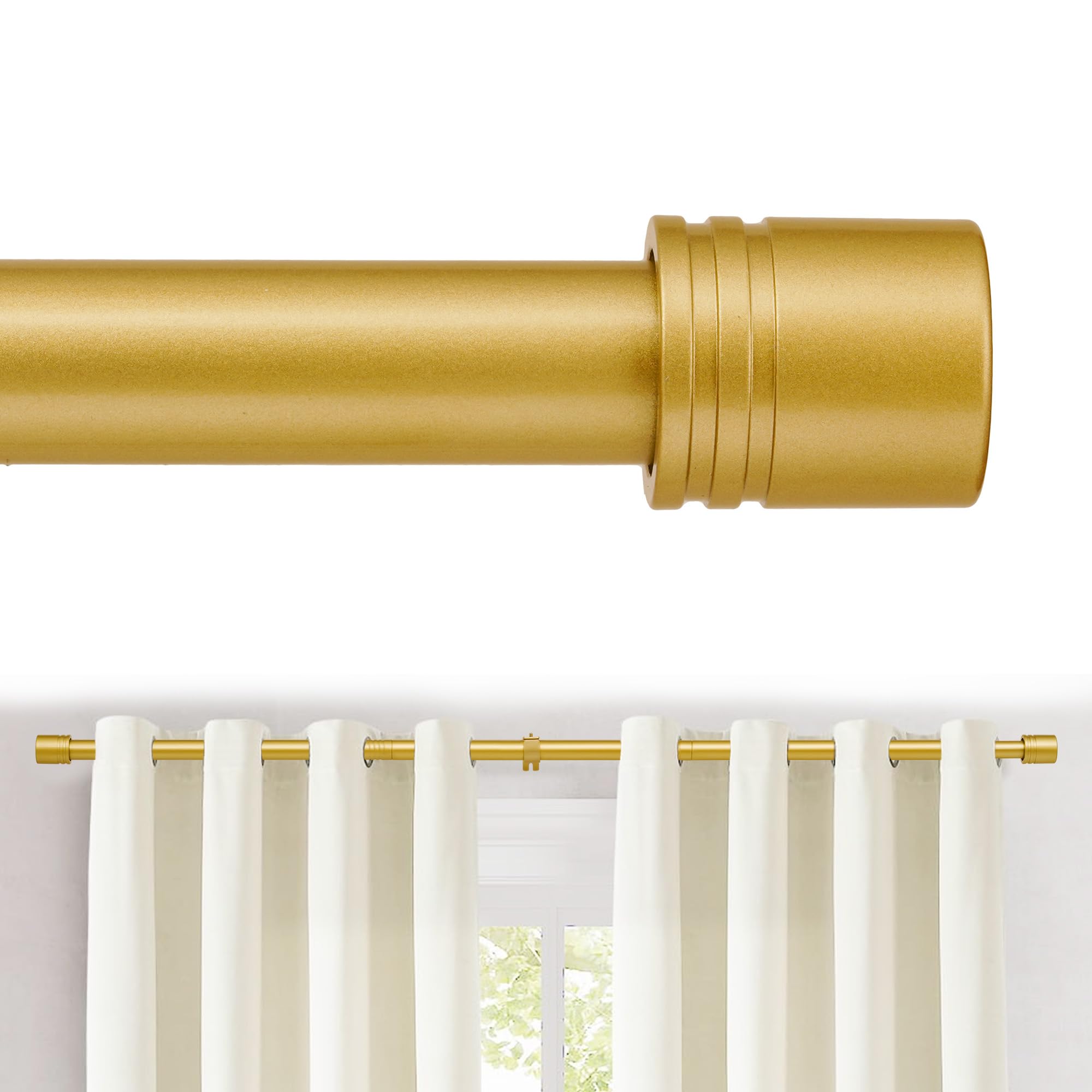 ASULUPHY Gold Curtain Rod, 1 Inch Diameter Heavy Duty Curtain Rods for Window 48-84 in, Long Curtain pole with Thicker Brackets, AdjustableCurtain Rod for Sliding Doors, Living Room, Bedroom, Patio