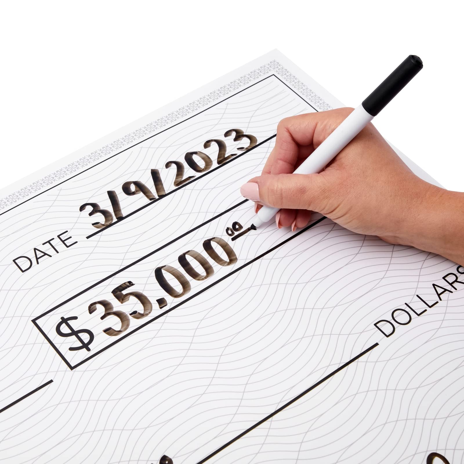 Reusable Big Check for Presentation, 30 x 16 in Large Oversized Dry Erase Plaque for Endowment, Donations
