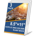 3 Pack Acrylic Sign Holder 8.5 x 11, Slant Back Acrylic Stands for Displaying, L-Shape Clear Plastic Sign Stand Frames, Unbreakable Table Menu Holder Flyer Document Stands for Restaurant, Office, School, Store