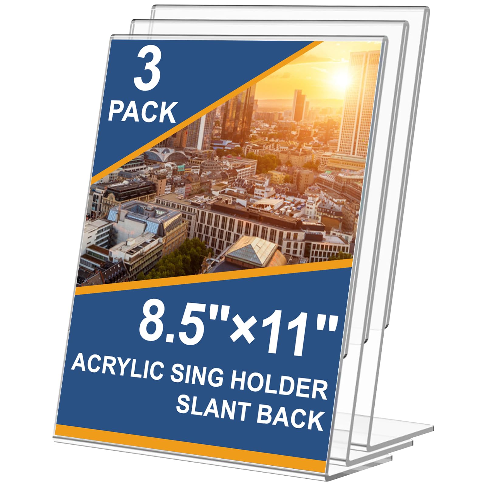 3 Pack Acrylic Sign Holder 8.5 x 11, Slant Back Acrylic Stands for Displaying, L-Shape Clear Plastic Sign Stand Frames, Unbreakable Table Menu Holder Flyer Document Stands for Restaurant, Office, School, Store