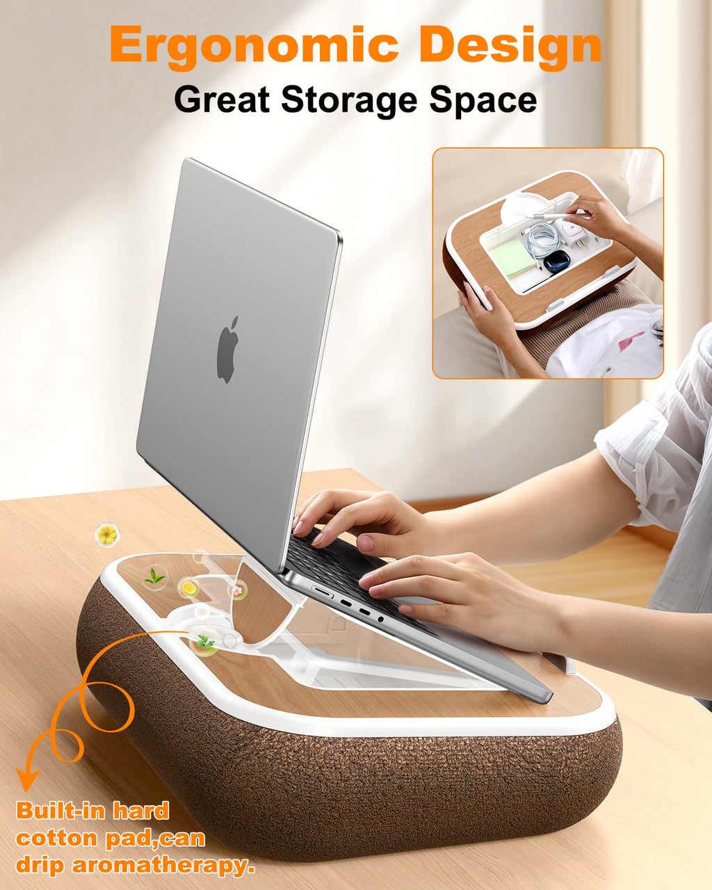Nauttxon Lap Desk with Storage Cushion Washable - Portable Magnetic Mouse Pad - with Scented Cotton Pads - Multi-Functional Lap Desk for Home Office Couch Bed -Fits Up to 15 Inch Laptop