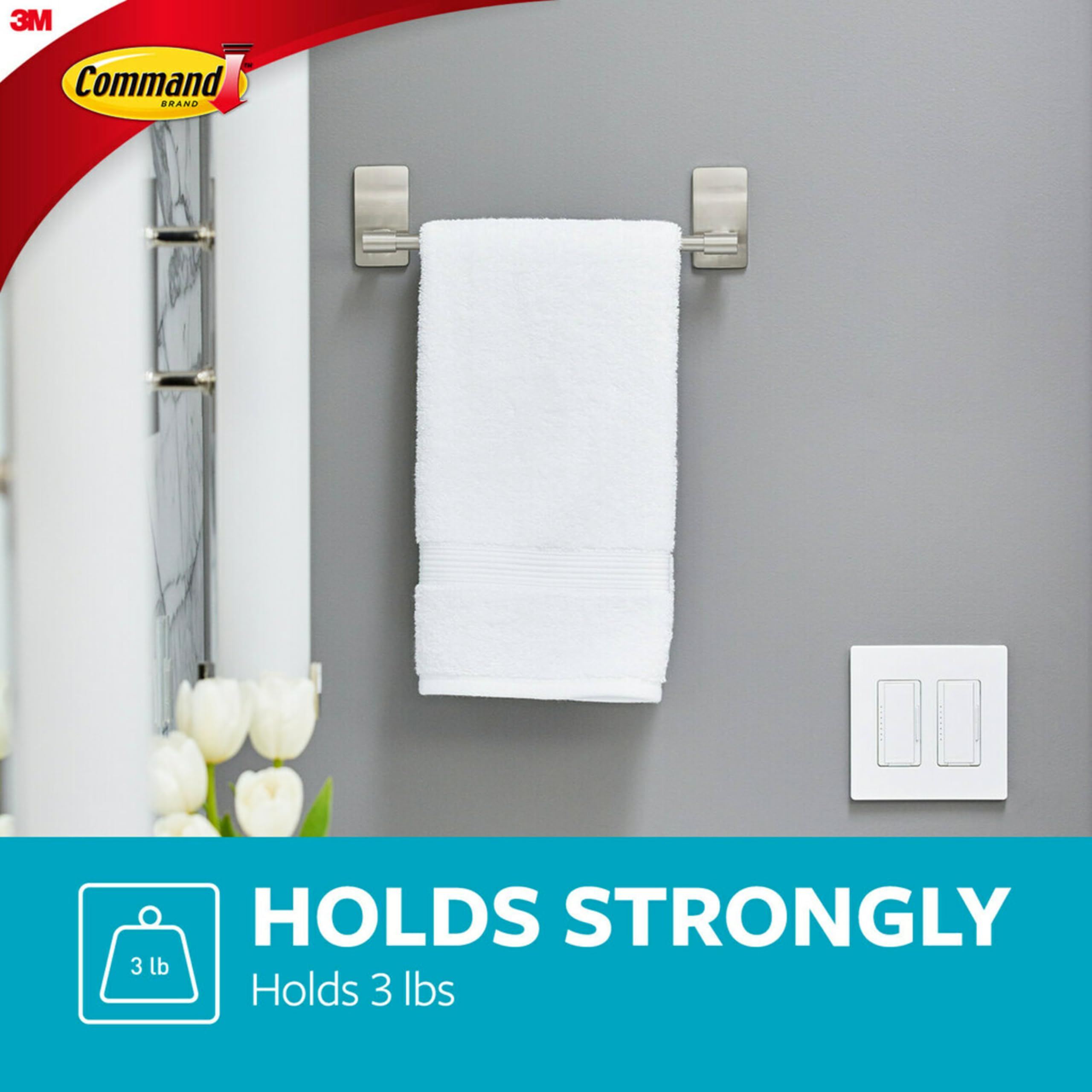 Command Hand Towel Bar with Water Resistant Command Strips, Organize Your Bathroom, Easy to Open Packaging