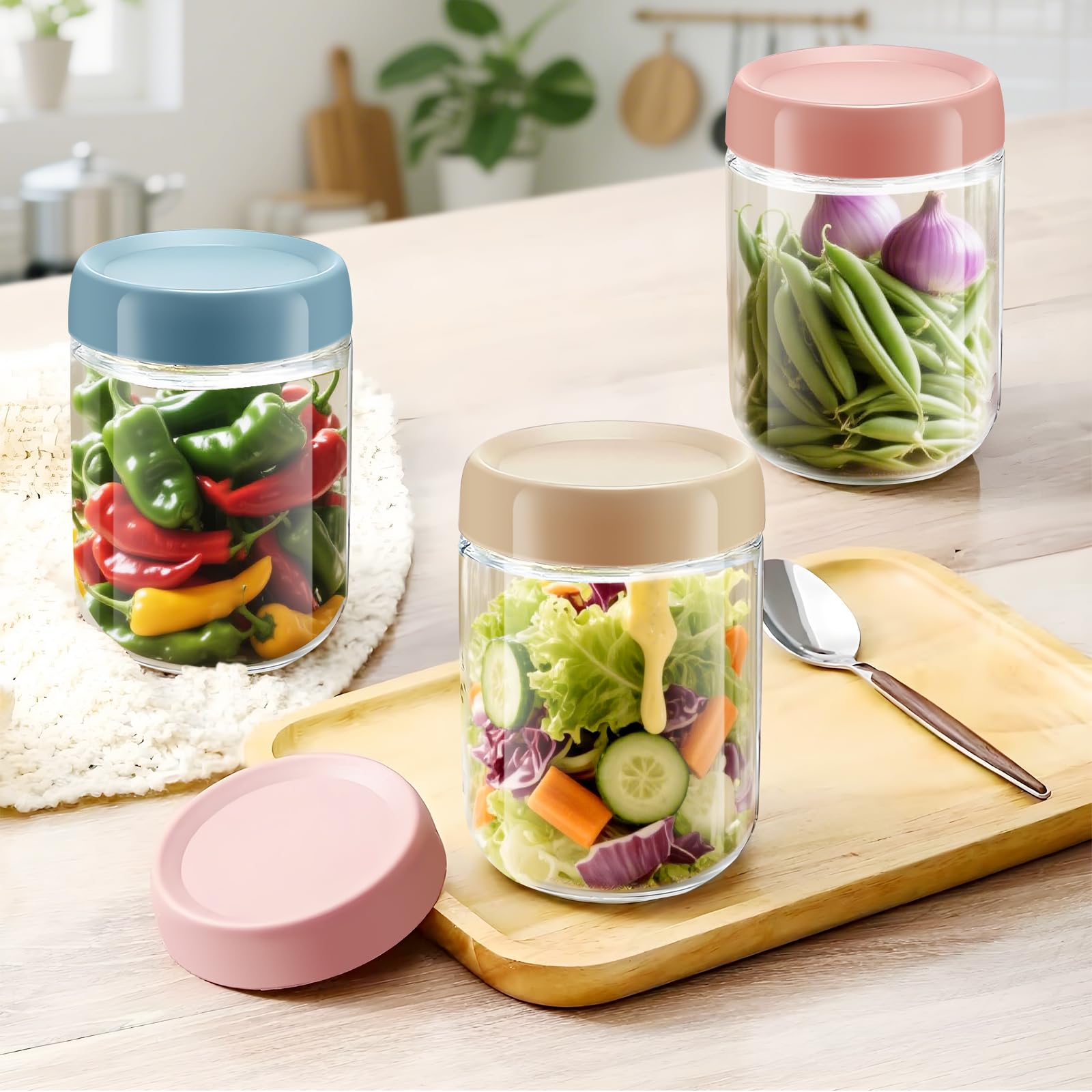 16 OZ Overnight Oats Jar, 6 Pack Overnight Oats Containers with Lids,Reusable Mason Jars, Meal Prep Containers with Lids, Glass Container Food Storage, Glass Jar for Oats,Yogurt,Snacks,Fruit
