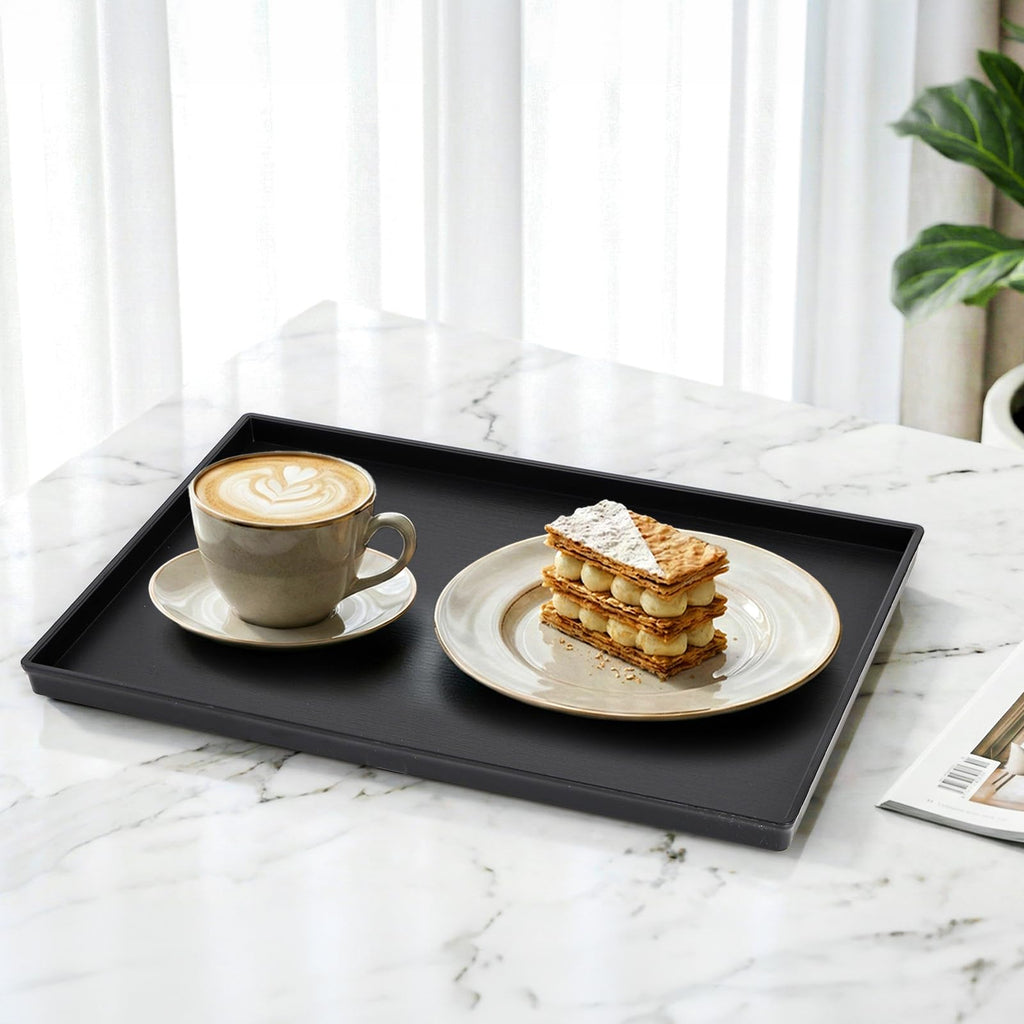 Cedilis 2 Pack Rectangular Serving Trays, Non-Slip Multi-Purpose Plastic Tray for Coffee Table, Parties, 2 Different Sizes, Black