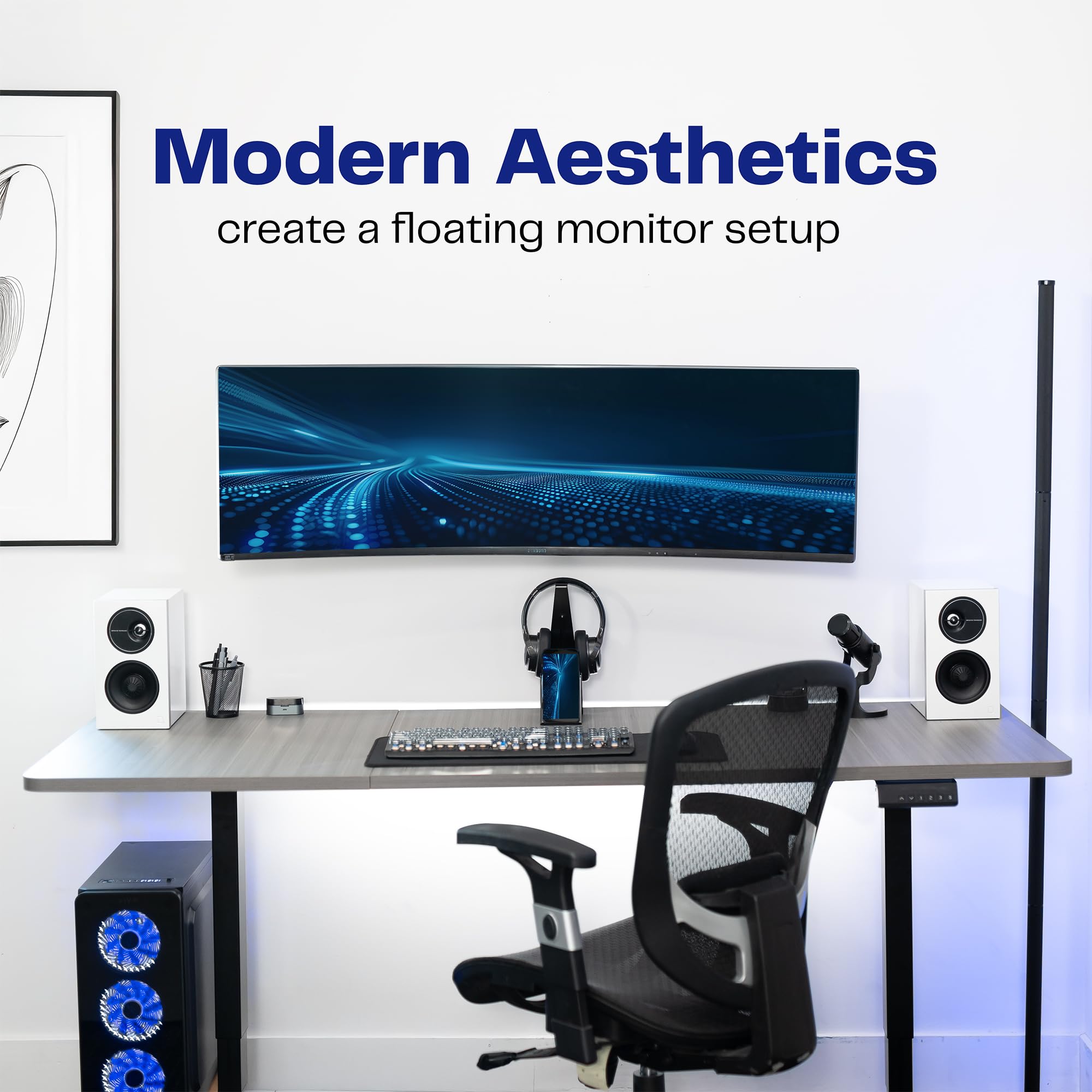 VIVO Full Motion Ultrawide Monitor Wall Mount, Fits Ultra-Wide Screens up to 49 inches and 44 lbs, Tilt and Swivel Arm, Black, MOUNT-VW01M