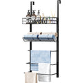 SWTYMIKI Towel Rack for Bathroom - 5 Tier Over Door The Towel Rack Wall Mounted with Metal Shelf, Over Door Towel Holder, Space-Saving Bathroom Storage, Multi-Functional Bathroom Accessories, Black