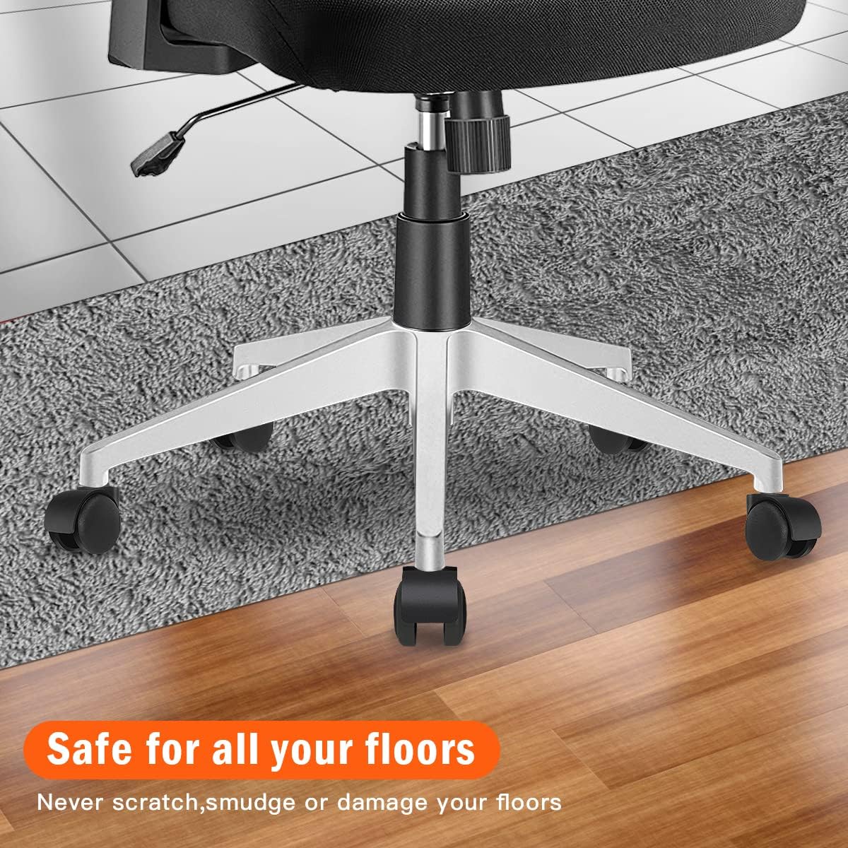 Office Chair Wheels - 2 Inch Chair Caster Wheel Set of 5, Heavy Duty Chair Wheel Replacement Supports 1000 lbs, No Noise, Suitable for Hardwood Floors and Carpets (Black)