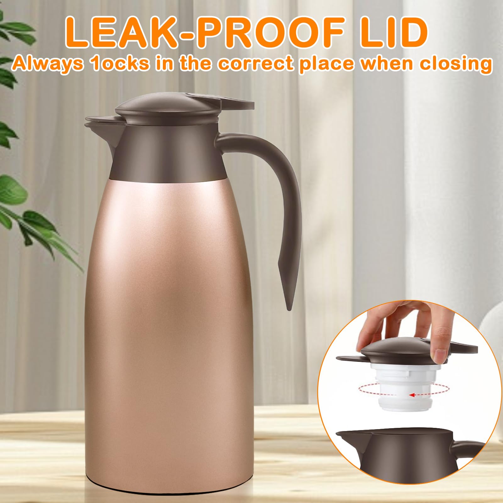 2 Pcs 68oz Stainless Steel Thermal Coffee Carafes, Double Walled Vacuum Carafe,Thermal Pot Flask for Coffee,Tea,Hot Water,Hot Beverage,12 Hours Hot, 24 Hours Cold (Silver, Rose Gold)