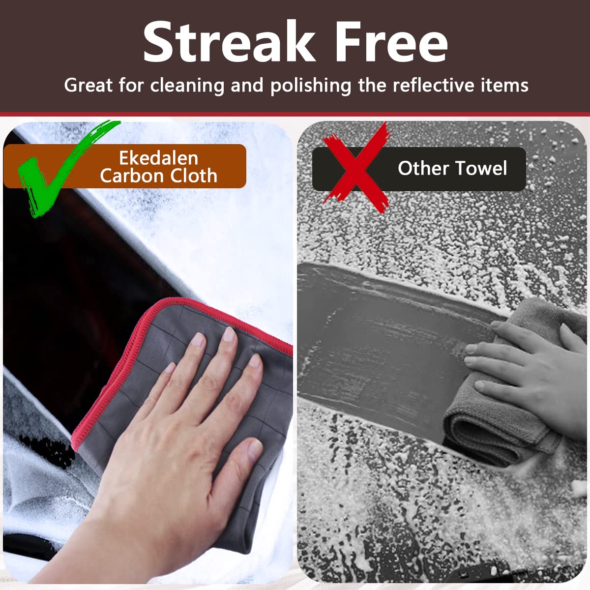 Ekedalen Carbon Microfiber Cloth Lint Free Glass Cleaning Cloths Streak Free Miracle Kitchen Towel for Polishing Window Mirror Dish Stainless Steel 40 x 30 cm, 6 Pack, 400GSM