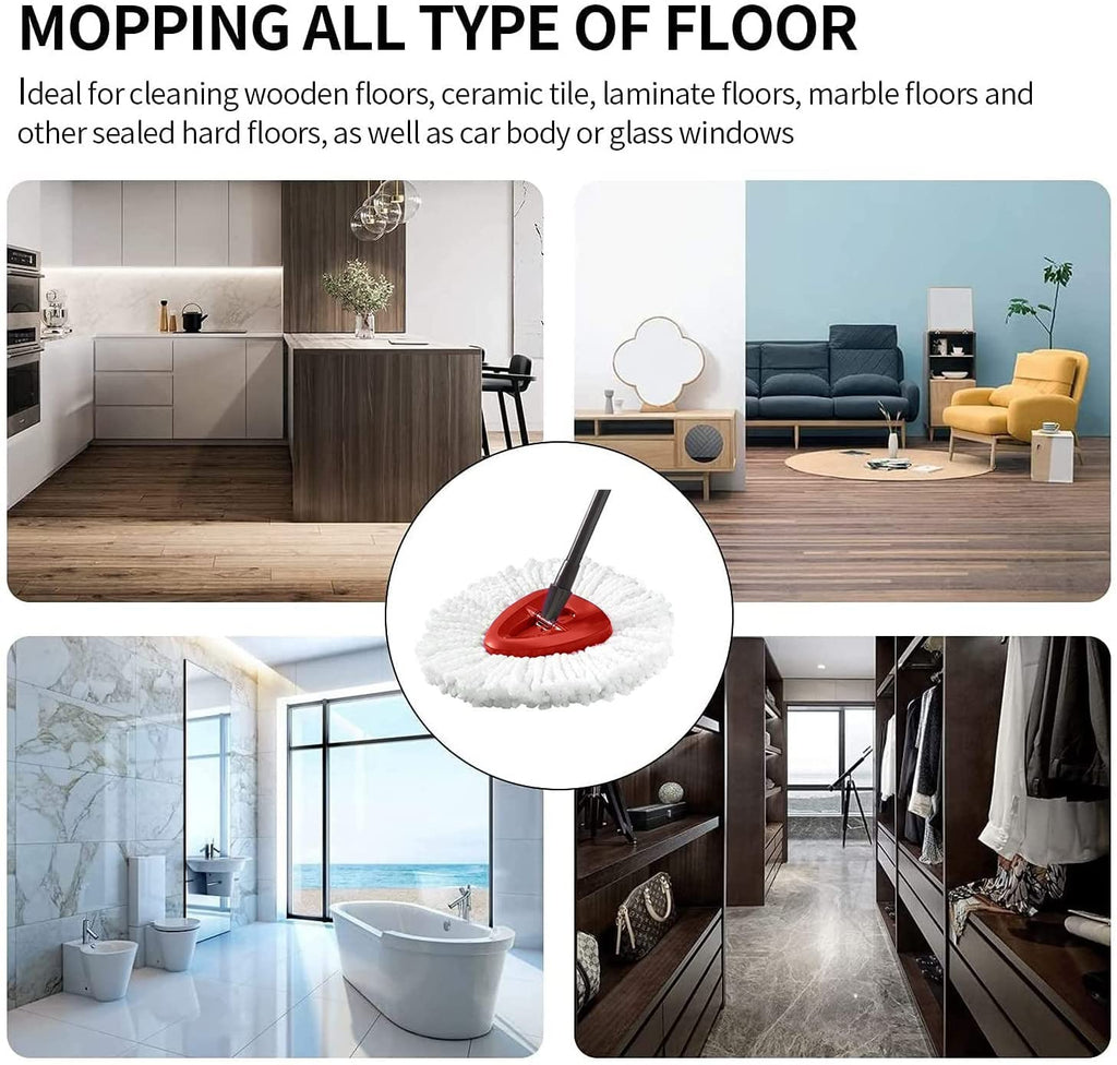 4 Pack Spin Mop Replacement Head with 1 Rotating Mop Base, EasyWring Mop Refills Compatible with Vileda Mop Replace Head, 100% Microfiber Mop Refill, Deep Cleaning Machine Washable and Easy to Replace