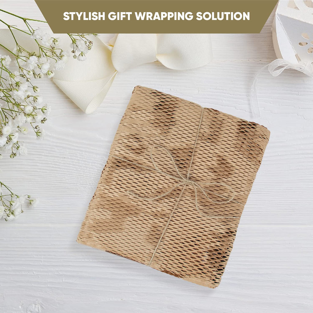 Honeycomb Packing Paper 12” x 200' with 24 Fragile Stickers & Rope | Eco-Friendly Bubble Cushioning Wrap Roll for Packing & Moving Supplies | Honeycomb Kraft Paper Roll for Packing & Moving Boxes
