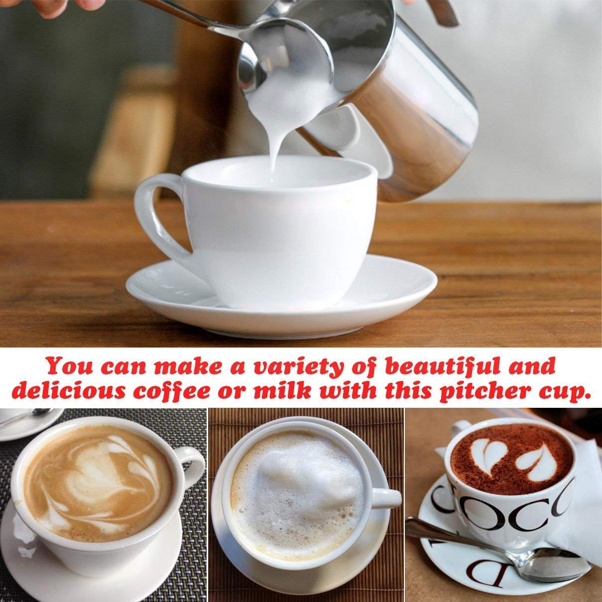 Manual Milk Frother, Stainless Steel Hand Pump Milk Foamer, Handheld Milk Frothing Pitchers,Manual Operated Milk Foam Maker for Cappuccions and Coffee Latte 14-Ounce/400ml
