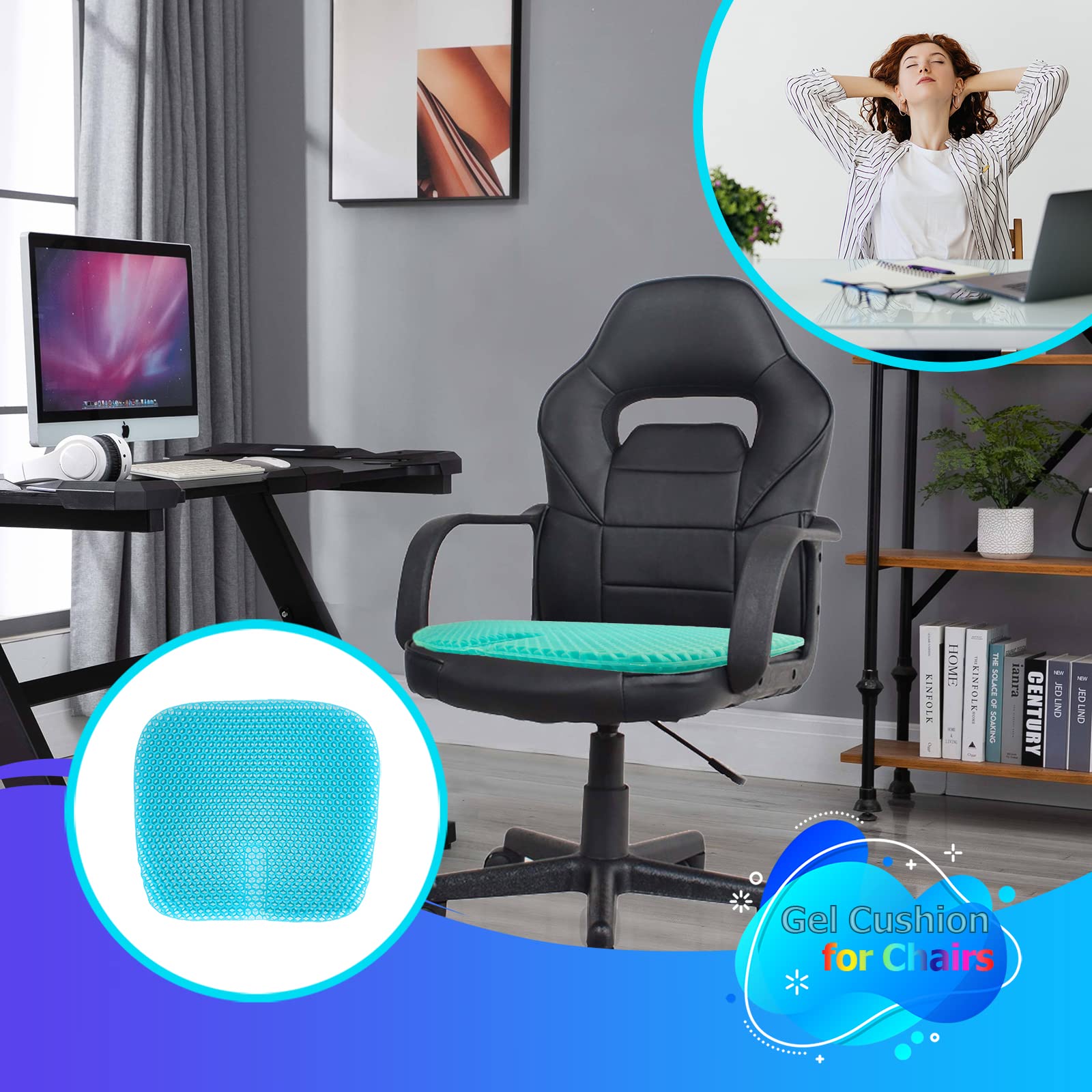 Gel Seat Cushion for Long Sitting, Gel Cushions for Pressure Sores Relief, Double Thick Gel Cushion for Sitting, Seat Cushions for Office Chairs with Breathable Nonslip Cover