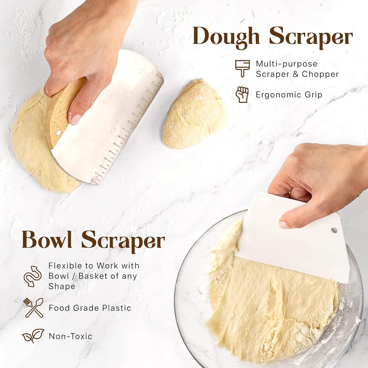 Bread Proofing Basket Set, 9" Round and 10" Oval Banneton Proofing Basket with Linen Liner Cloth, Danish Dough Whisk, Bread Scoring Lame,Stainless Steel Dough Scraper (9 inch Round & 10 inch Oval Set)